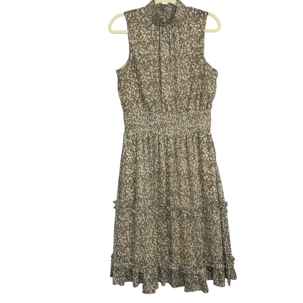 1.State Ditsy Floral Print Smocked Waist Tiered Ruffle Skirt Sleeveless Dress‎
